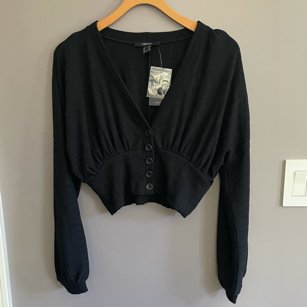 Forever 21 Cropped Button Up Sweater